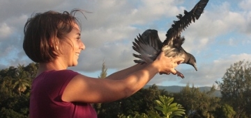 ルーシー・フォルキエ　セグロシロハラミズナギドリを放鳥写真提供：Matthieu Aureau
